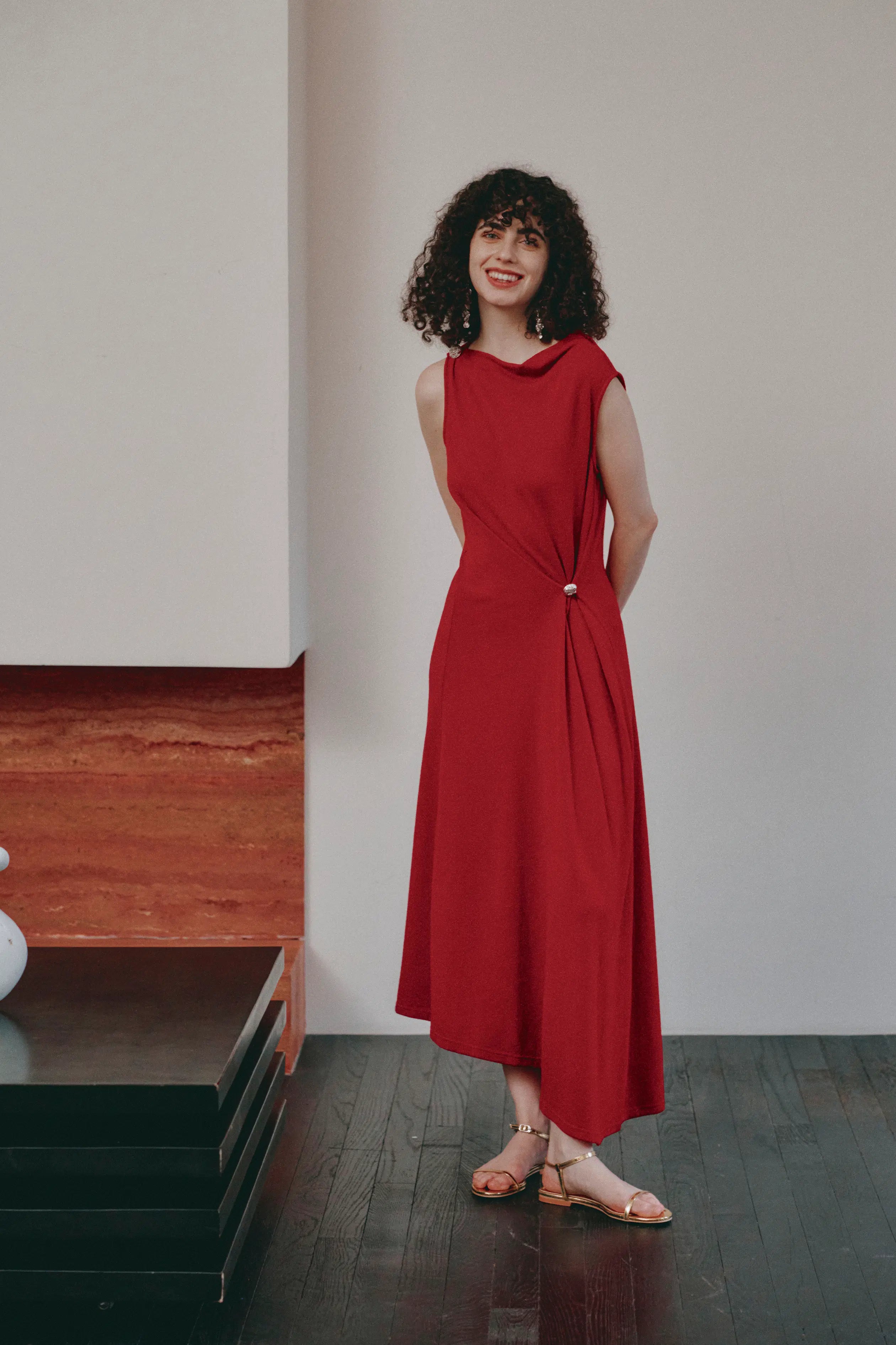 Kiki Asymmetric Knotted Sleeveless Dress in Premium Stretch Knit XS/P