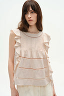 Top sin mangas con volantes artesanal Agnes en algodón