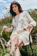 Rosalie Hand Embroidery Openwork Cardigan in Wool Cotton Blend