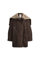 Parka Doris con Forro Acolchado y Cuello de Piel Desmontables en Sarga de Mezcla de Algodón