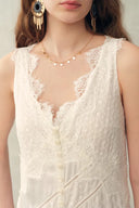 Azaria Boho Lace Panel Embroidery V Neck Sleeveless Dress in Tencel Linen