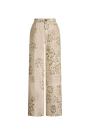 Diana Handwork Beads Crop Flare Pants in Linen Blend