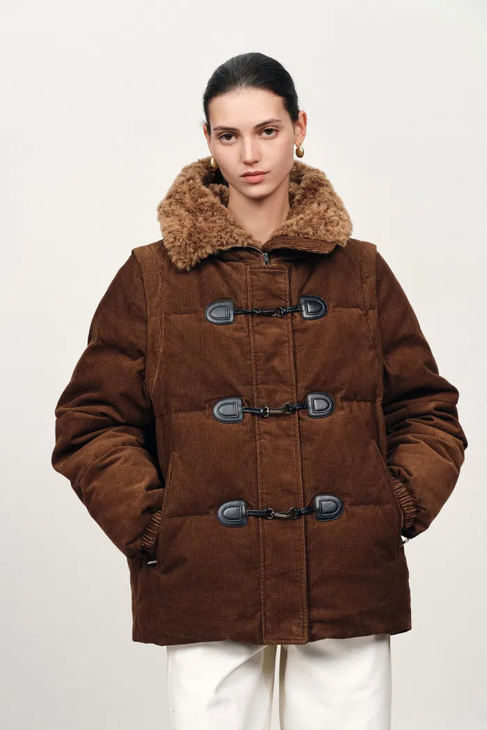 Emma Detachable Down Quilted Jacket in Cotton corduroy