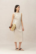 Devon Hand Woven Neckline Sleeveless Dress in Linen