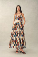 Morven Mosaic-Print Robe Dress in Brushed Silk-Blend Fabric