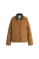 Nora Detachable Faux Leather Collar Down Jacket in Cotton Corduroy