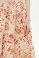 Emma Hand Painted Flora Sleeveless Midi Dress in Silk Cotton