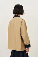 Claire Leather Trim Utility Jacket in Cotton Canvas