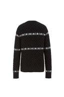 Star Walker Pull Fair Isle noir en laine tricotée avec fil à pompons