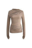Edith Skulpturales Langarmshirt mit Raffungen in Merinowollstrick