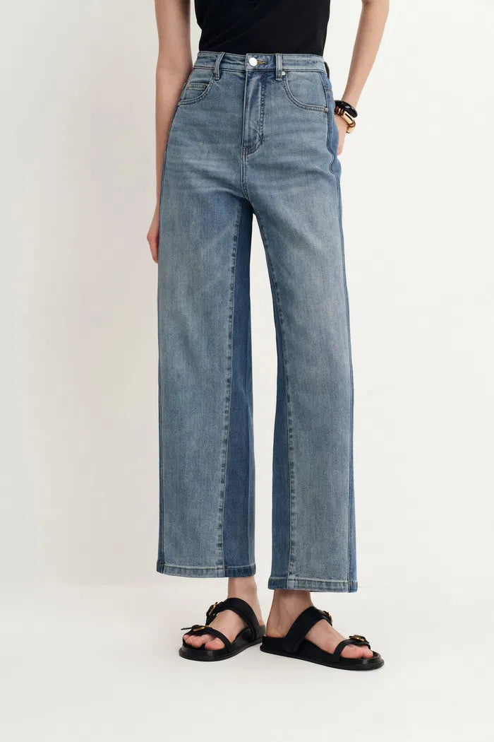 Ginevra Split Colorblock Jeans in Stretch Denim