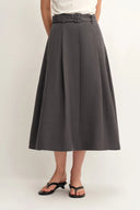 Rachel Pleated Long Skirt in Fine Wool Blend