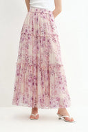 Mia Hand Painted Flora Skirt in Silk-Cotton