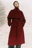 Brianna Belted Detachable Cape Trench Coat in Merino Wool Double-Face