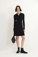 Anja Fringe Collar Long Sleeve Short Dress in Merino Wool Knit