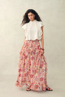 Lilou French Cutwork Embroidery Ruffle-Sleeve Top in Cotton & Linen