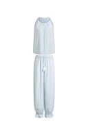 Hazel Boho Embroidery Jacquard Halterneck Sleeveless Top and Pants Set in Cotton