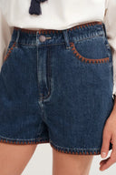 Anja Hand Embroidered Shorts in Cotton Denim