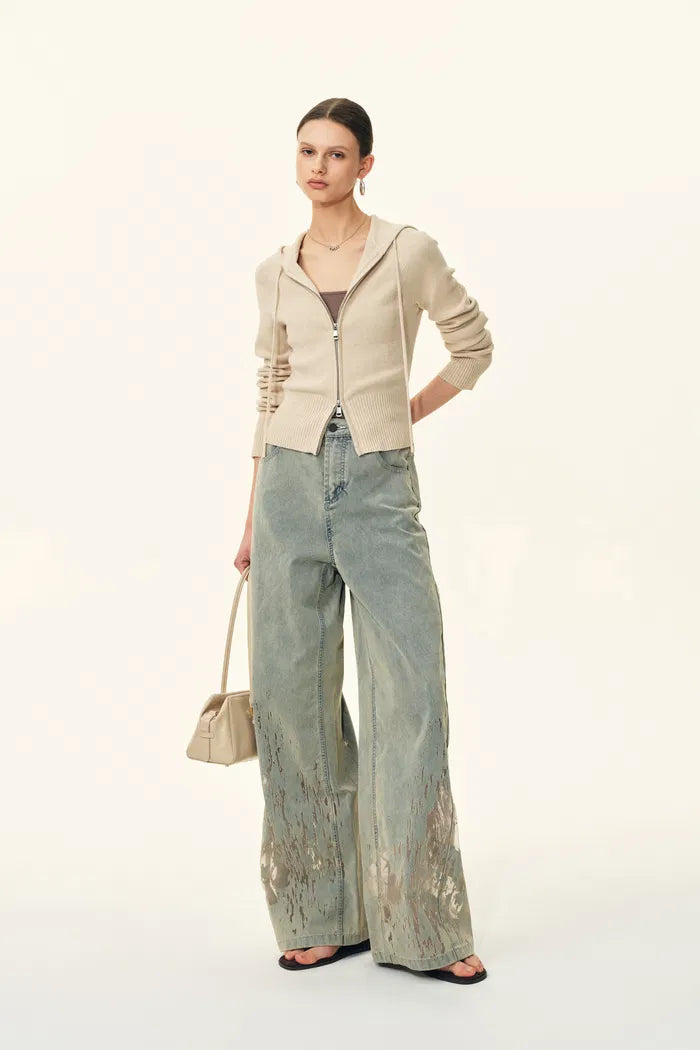 Vivi Fitted Cropped Hooded Knit Cardigan In Merino Wool Blend