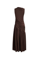 Avery Asymmetrical Ruched Sleeveless Dress in Acetate Blend Knit