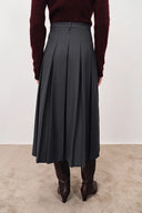 Henrie Pleated Check Maxi Skirt in Fine Wool Blend