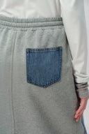 Falda midi Elvin patchwork en denim de algodón