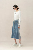 Falda midi Elvin patchwork en denim de algodón