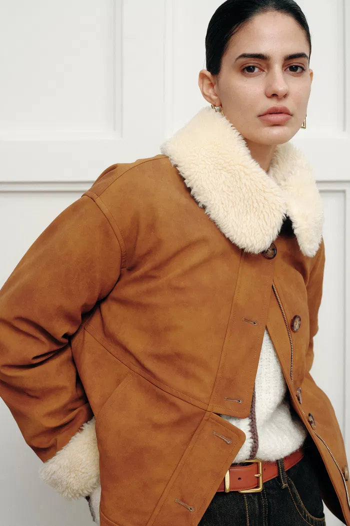 Flora Contrast Lapel Cotton Coat in Matte Faux Leather