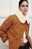 Flora Contrast Lapel Cotton Coat in Matte Faux Leather