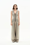 Mazurek Sleeveless Long Slit Vest in Cotton Blend Knit