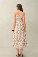 Scarlett Handpainted Waterlily Square Neck Fitted Sleeveless Dress in Cotton