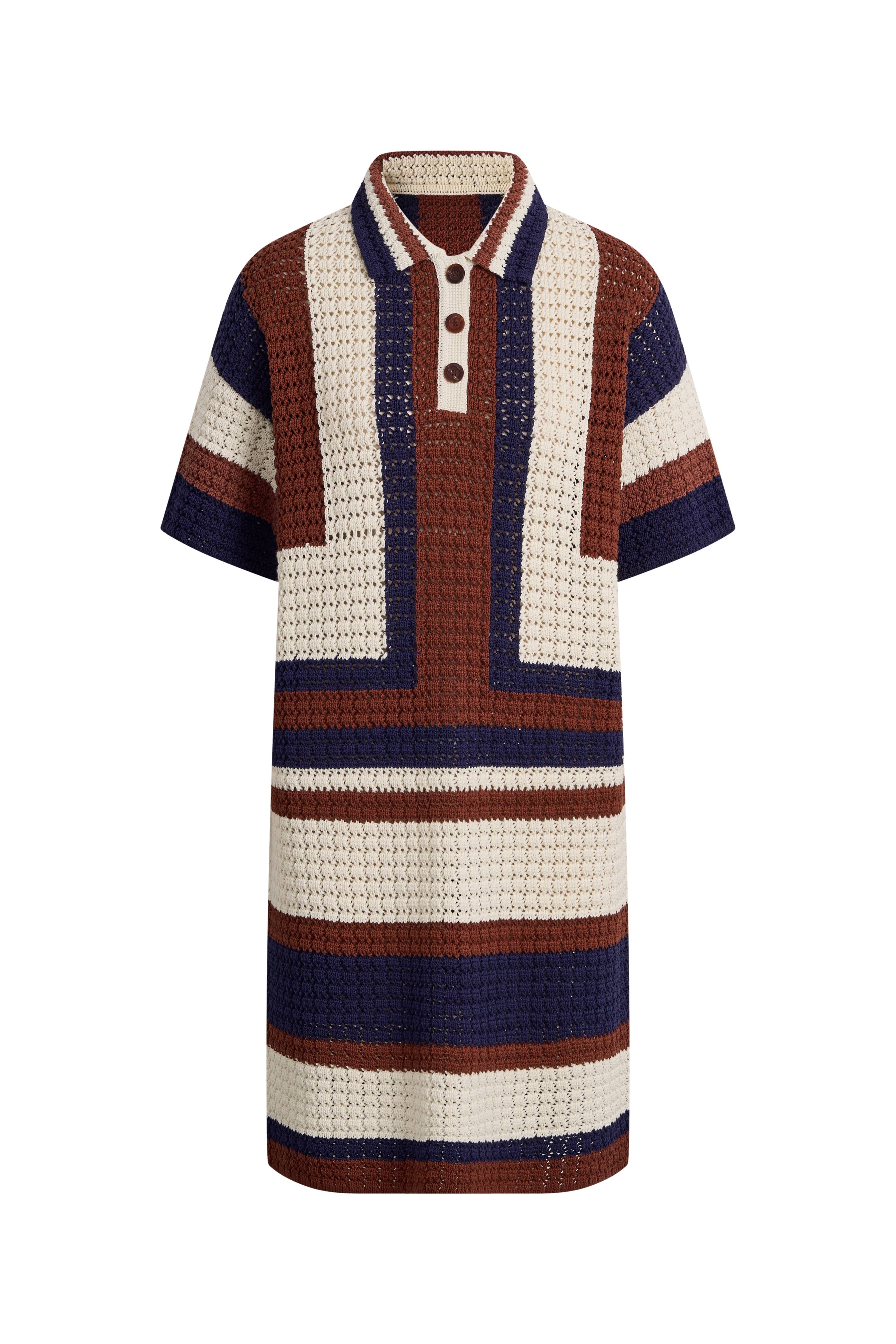Louise Short-Sleeve Crochet Dress in Cotton-Linen Knit M