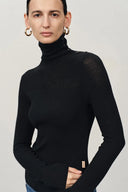 Lumina Semi Sheer Shoulder Turtleneck Undershirt in Merino Wool Rib Knit