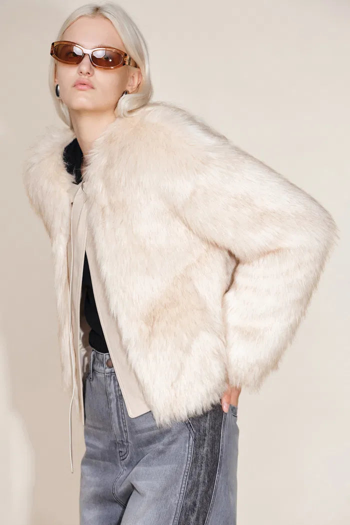 Beryl Round Collar Short Coat in Faux Fox Fur