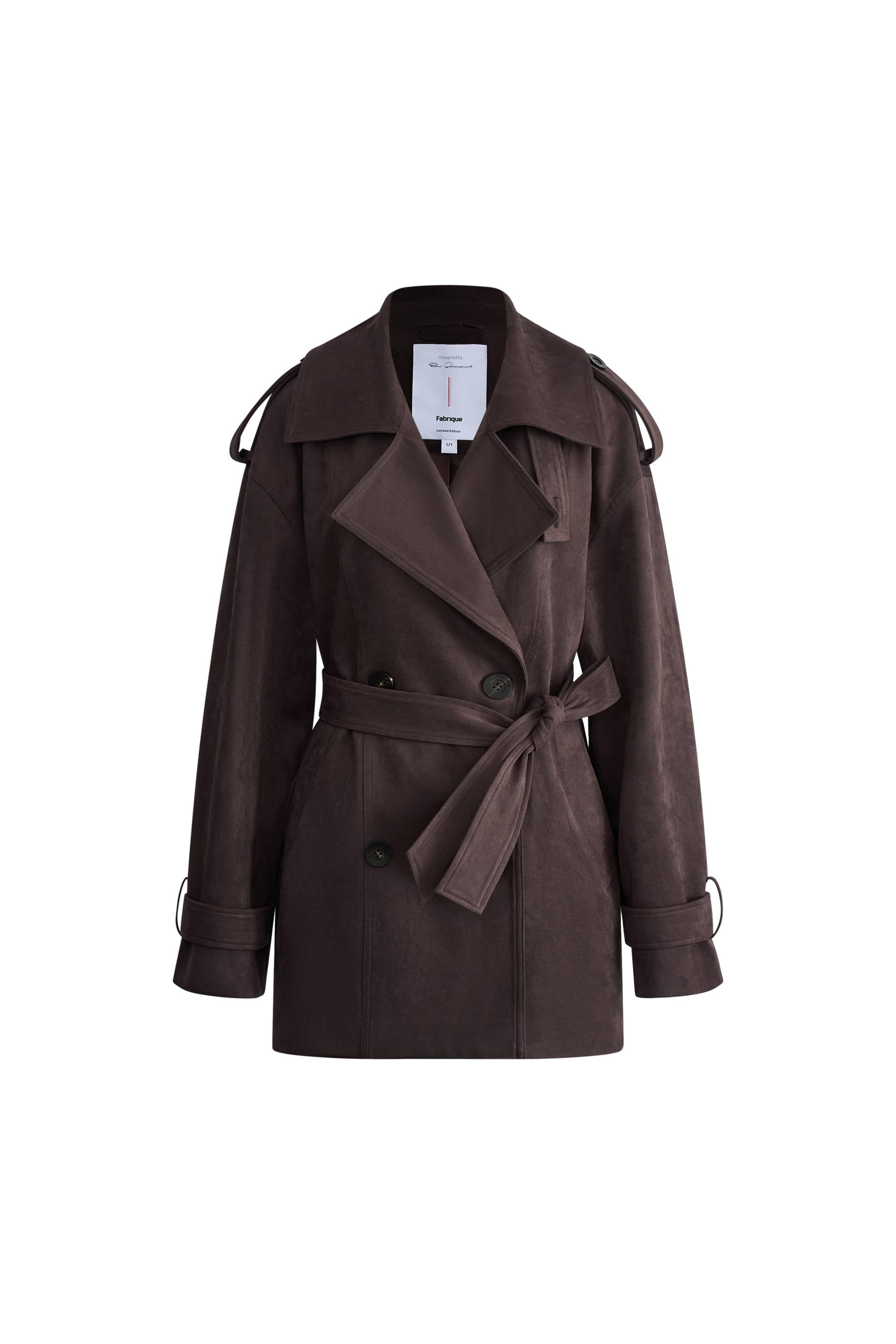 Nellie Large Lapel Short Trench Coat in Faux Suede – fbrq.com