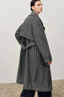 Delia Herringbone Trench Style Coat in Lightweight Merino Wool