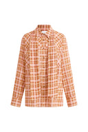Camisa ligera con lazo desmontable y estampado tartán en algodón transparente