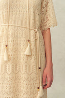 Ondina Handmade Lace Open-Knit Vacation Dress in Linen Blend Crochet