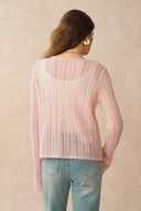 Serenity V Neck Sheer Cardigan in Lightweight Mohair Cable Knit