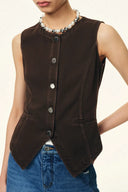Elodie Fitted Round Neck Sleeveless Vest Top in Thin Denim