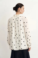 Kari Ruffle Neckline  Polka Dot Blouse in Silk Satin