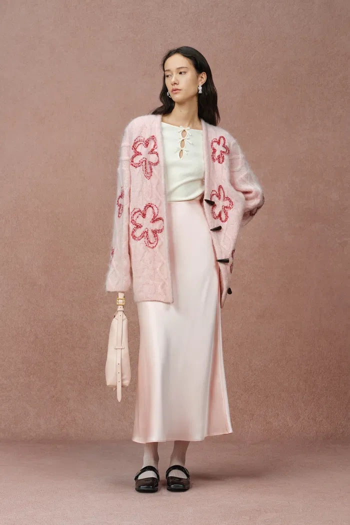 Posie Floral Cardigan in Merino Alpaca Blend Knit