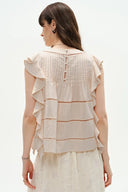 Top sin mangas con volantes artesanal Agnes en algodón