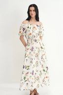 Vestido floral pintado a mano Mia en seda y algodón