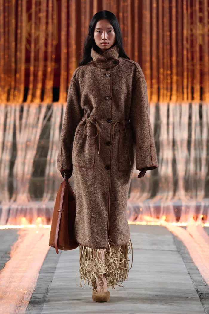 Yuki Drawstring Wool Coat in Alpaca Loop Wool