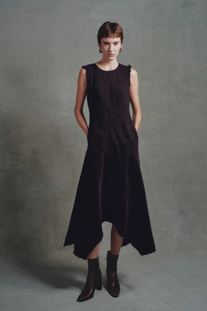 Mooneye Irregular Hem Sleeveless Dress in Cotton Denim