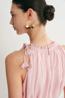 Alice Pink Hand Flora Sleeveless Dress in Acetate-Linen Blend