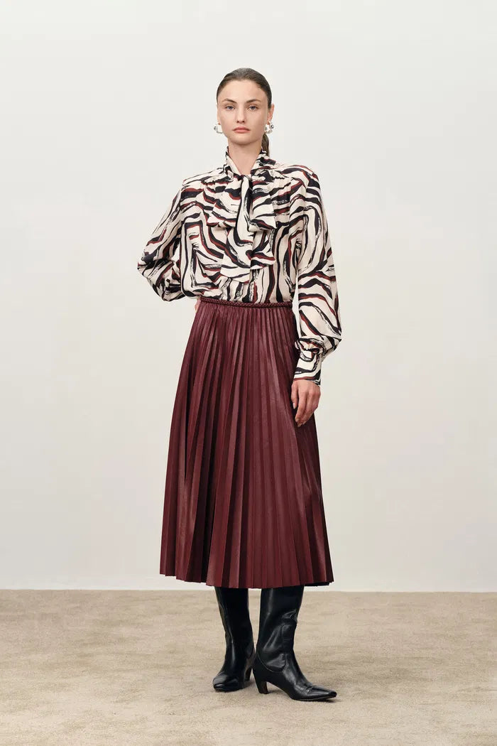 Lila Sun Pleated Leather Skirt in Faux Leather