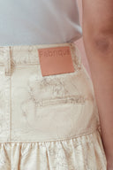Rose Pleated Denim Skirt in Cottonseed Hull Denim