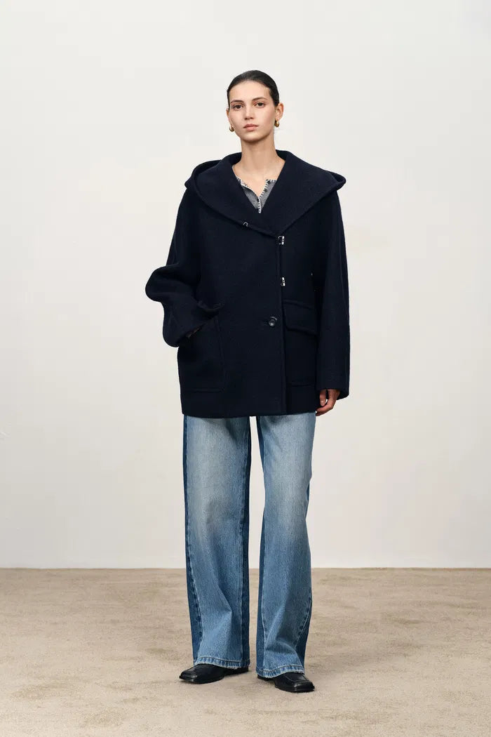 Harper Sailor Style Oversized Hood Parka in Merino Wool Knit